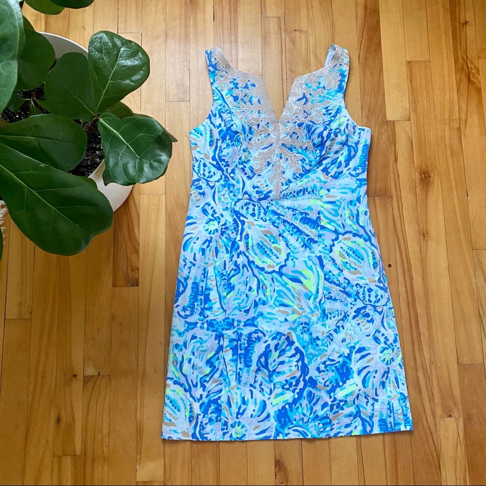 Lilly Pulitzer sleeveless shell blue shift dress 6